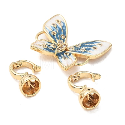 Butterfly Brass Micro Pave Clear Cubic Zirconia Fold Over Clasps KK-U059-44G-1
