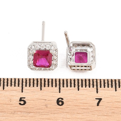 Square Brass Micro Pave Cubic Zirconia Stud Earrings EJEW-Z164-22P-04-1