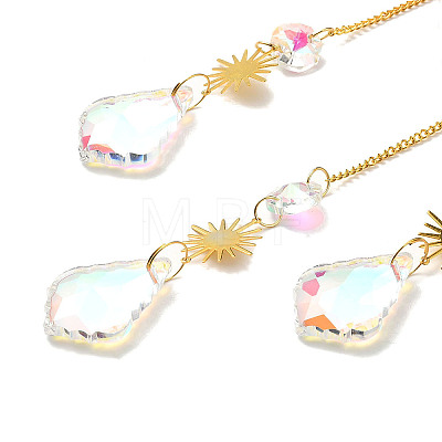 Heart Natural Rose Quartz Chips Hanging Ornaments HJEW-G024-01A-1