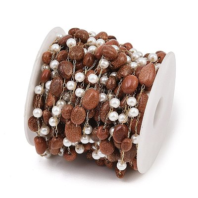 Synthetic Goldstone Nuggets & 316 Stainless Steel Handmade Link Chains CHS-K021-14G-05-1