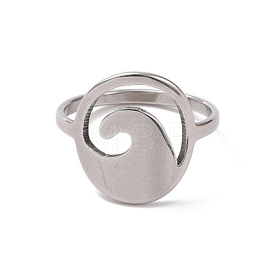 201 Stainless Steel Oval with Wave Finger Ring RJEW-J051-40P-1