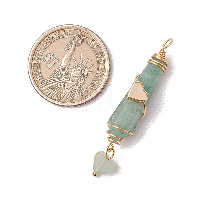 6Pcs 6 Styles Natural Carnelian & Green Aventurine & Rose Quartz & Quartz Crystal & Lapis Lazuli & Amethyst Copper Wire Wrapped Faceted Bullet Heart Pendants PALLOY-JF03482-02-1