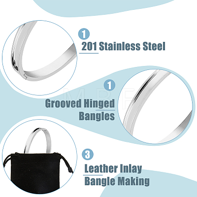Unicraftale 3Pcs Egg Shaped 201 Stainless Steel Grooved Hinged Bangles STAS-UN0048-68-1