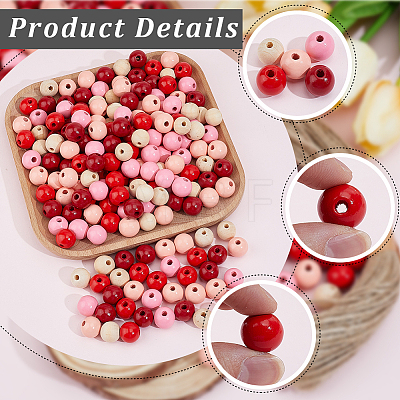 250Pcs 5  Colors Spray Painted Round Natural Schima Wood Beads WOOD-PA0001-73A-1
