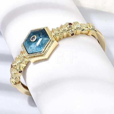 Hexagon Brass Pave Natural Apatite & Cubic Zirconia Cuff Bangles for Women BJEW-Z172-01G-06-1