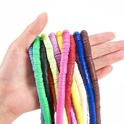 14 Strands 14 Colors Flat Round Eco-Friendly Handmade Polymer Clay Beads CLAY-SZ0001-14-1
