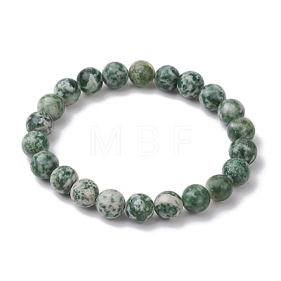 Natural Green Spot Jasper Round Beaded Stretch Bracelets for Women Men BJEW-JB11368-1