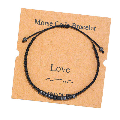Love Synthetic Non-magnetic Hematite & Wood Beads Morse Code Bracelets WGB6EC0-05-1