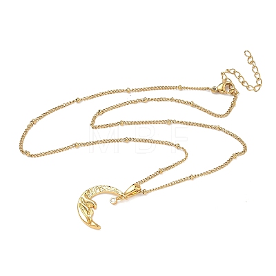 304 Stainless Steel Micro Pave Clear Cubic Zirconia Pendant Necklaces for Women NJEW-Z103-01G-01-1