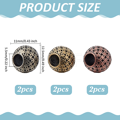 6Pcs 3 Colors Brass European Beads KK-ME0004-23-1