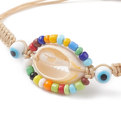 5Pcs 5 Color Natural Cowrie Shell & Glass Seed & Lampwork Evil Eye Braided Bead Bracelets Set BJEW-TA00198-1