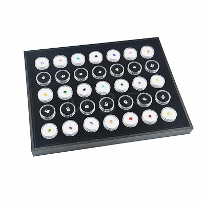 Wood Jewelry Display Case Box with 24 Mini Column Plastic Screw Top Foam Gem Jars CON-NH0001-04A-1