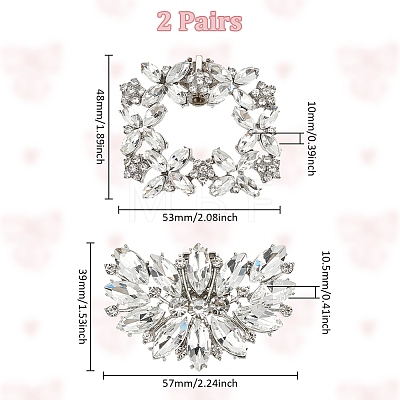 WADORN 4Pcs 2 Styles Alloy Crystal Rhinestone Wedding Shoe Decorations AJEW-WR0002-38-1