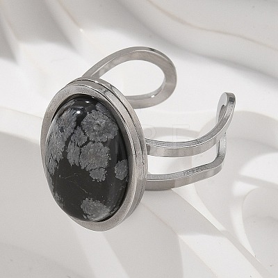 Oval Natural Snowflake Obsidian Finger Rings RJEW-M062-02P-06-1