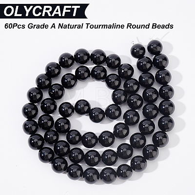 Olycraft 60Pcs Grade A Natural Tourmaline Round Beads G-OC0003-36-1