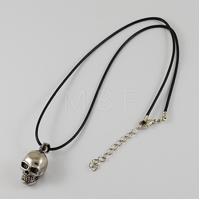 Zinc Alloy Skull Necklaces for Halloween NJEW-R128-6-1