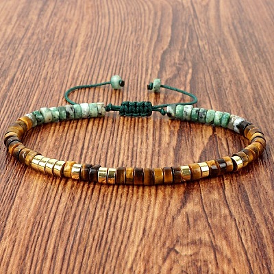 Natural African Turquoise(Jasper) and Tiger Eye Heishi Beads Adjustable Braided Bracelets for Men Women LS-BX7041-23-1