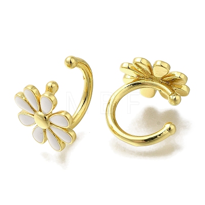 Rack Plating Flower Brass Cuff Earrings X-EJEW-H016-33G-01-1