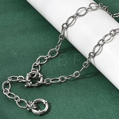 6MM 201 Stainless Steel Textured Horse Eye Link Chain Necklaces for Unisex NJEW-K302-19P-1