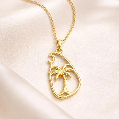 304 Stainless Steel Outline Island Coconut Tree Pendant Necklaces for Women WGA9425-01-1