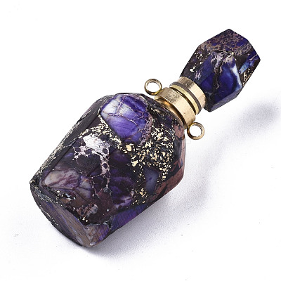 Assembled Synthetic Pyrite and Imperial Jasper Openable Perfume Bottle Pendants G-R481-15D-1