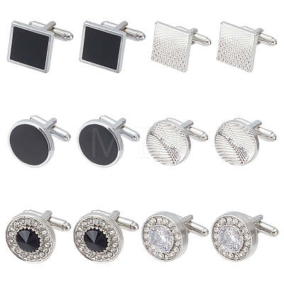 WADORN 6 Pairs 6 Styles Alloy/Iron Cufflinks for Men FIND-WR0010-97-1