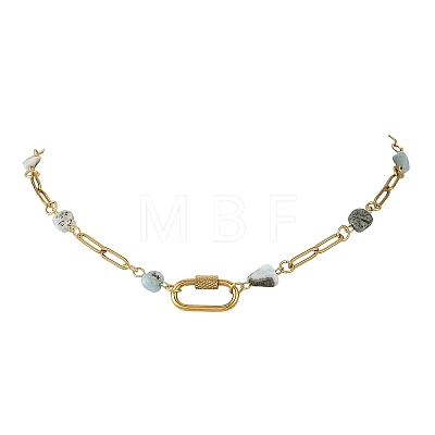 Natural Larimar Nuggets Beaded Chain Necklaces NJEW-JN06508-03-1
