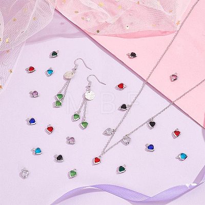 Unicraftale 48Pcs 8 Colors Electroplated Natural Quartz Stainless Steel Faceted Heart Charms STAS-UN0056-89-1