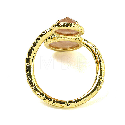 Round Natural Sunstone Open Cuff Rings RJEW-C087-02G-04-1