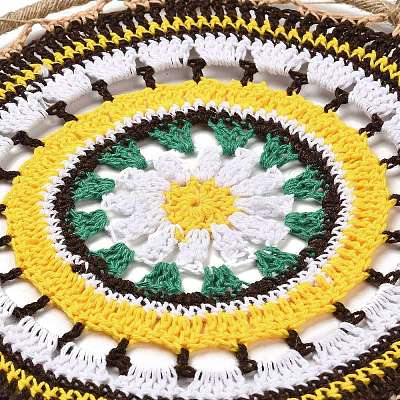 Round Woven Net/Web with Feather Pendant Decoration HJEW-H062-01A-01-1
