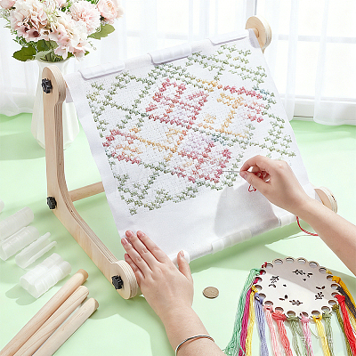 Beech Wooden Embroidery Hoop Holder Stand AJEW-WH0410-86-1