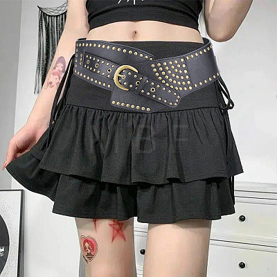Retro Antique Bronze Alloy Rivets PU Leather Whide Waist Belts for Women AJEW-WH20098-075A-1