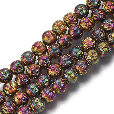 Electroplated Natural Lava Rock Beads Strands X-G-S352-30B-07-1