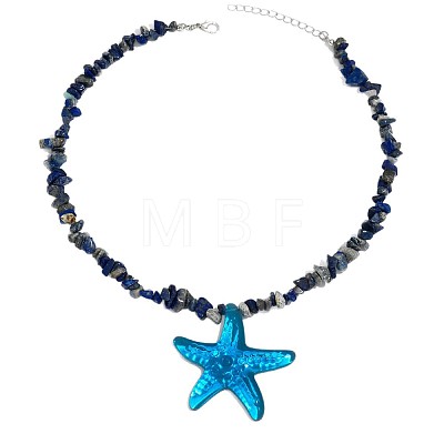 Bohemian Summer Beach Resin Starfish Pendant Natural Sodalite Chip Beaded Necklaces WGA12D3-01-1
