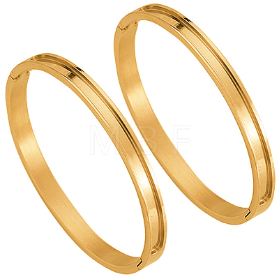 2Pcs 6MM Egg Shaped 201 Stainless Steel Grooved Hinged Bangles STAS-SC0021-30G-1