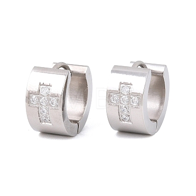 304 Stainless Steel Micro Pave Clear Cubic Zirconia Hoop Earrings EJEW-G457-03P-1