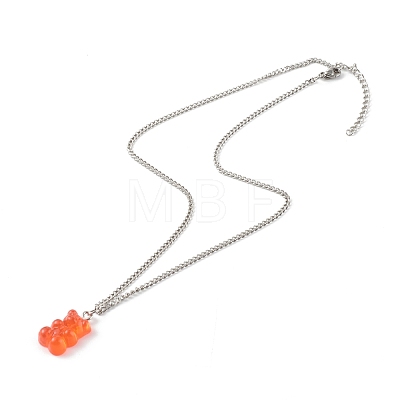 Transparent Resin Bear Pendant Necklaces NJEW-JN03503-1