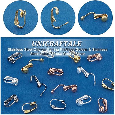 Unicraftale 32Pcs 4 Colors 304 Surgical Stainless Steel Clip-on Earring Findings FIND-UN0001-33-1