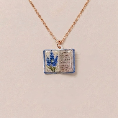 Brass Enamel Book Pendant Necklaces for Women KK-CBAF5B9-01G-07-1