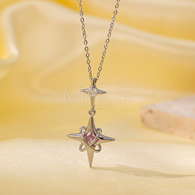 Brass Micro Pave Clear and Pink Cubic Zirconia Pendant Necklaces for Women FS-WG014CD-10-1