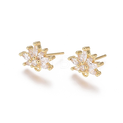 Brass Cubic Zirconia Stud Earring Findings EJEW-E257-06G-1