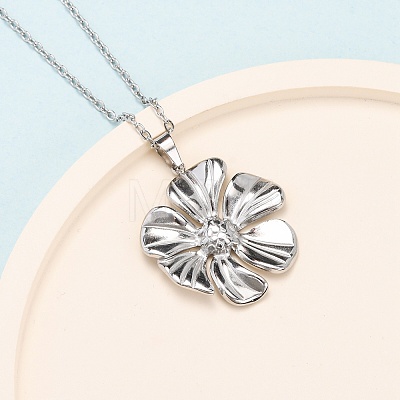 304 Stainless Steel Textured Flower Pendant Necklaces for Women NJEW-C117-01C-P-1