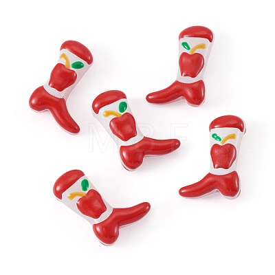 5Pcs Boot Baking Paint Glass Enamel  Beads LAMP-TADJ0001-08B-1
