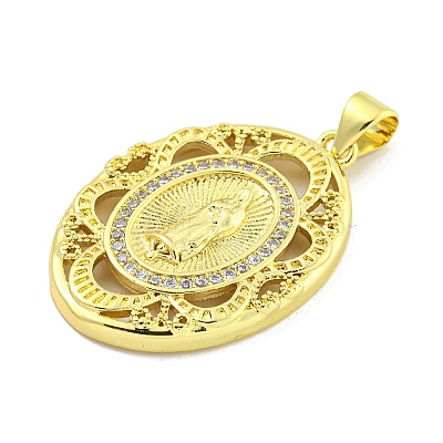 Rack Plating Brass Micro Pave Clear Cubic Zirconia Pendants KK-B091-21G-04-1
