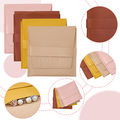 8Pcs 4 Colors Square PU Leather Jewelry Flip Pouches ABAG-CL0001-57-1