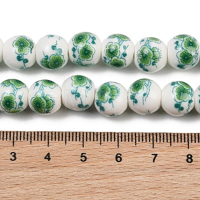 Handmade Flower Printed Porcelain Ceramic Beads Strands PORC-M007-10mm-16-1