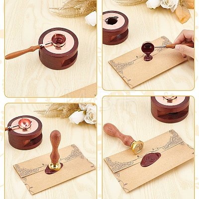 Brass Wax Seal Stamps with Rosewood Handle AJEW-WH0412-0068-1