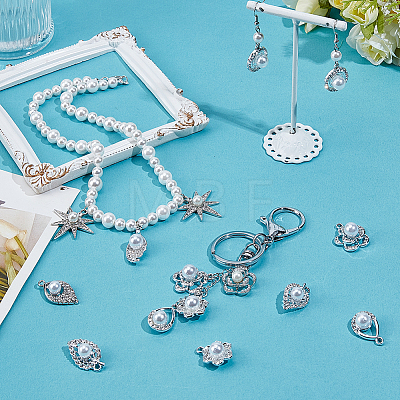 50Pcs 10 Styles Alloy Crystal Rhinestone Pendants ALRI-PH0001-35-1