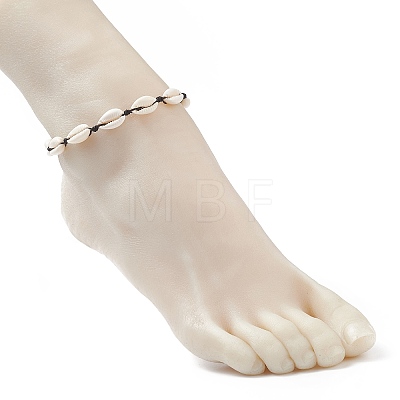 Natural Cowrie Shell Braided Beaded Anklets AJEW-AN00516-02-1