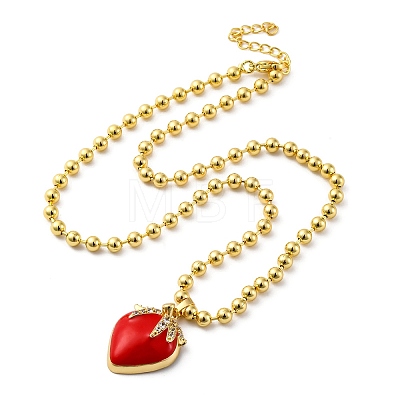 Brass Red Enamel Strawberry Pendant Ball Chain Necklaces NJEW-Z059-02G-1